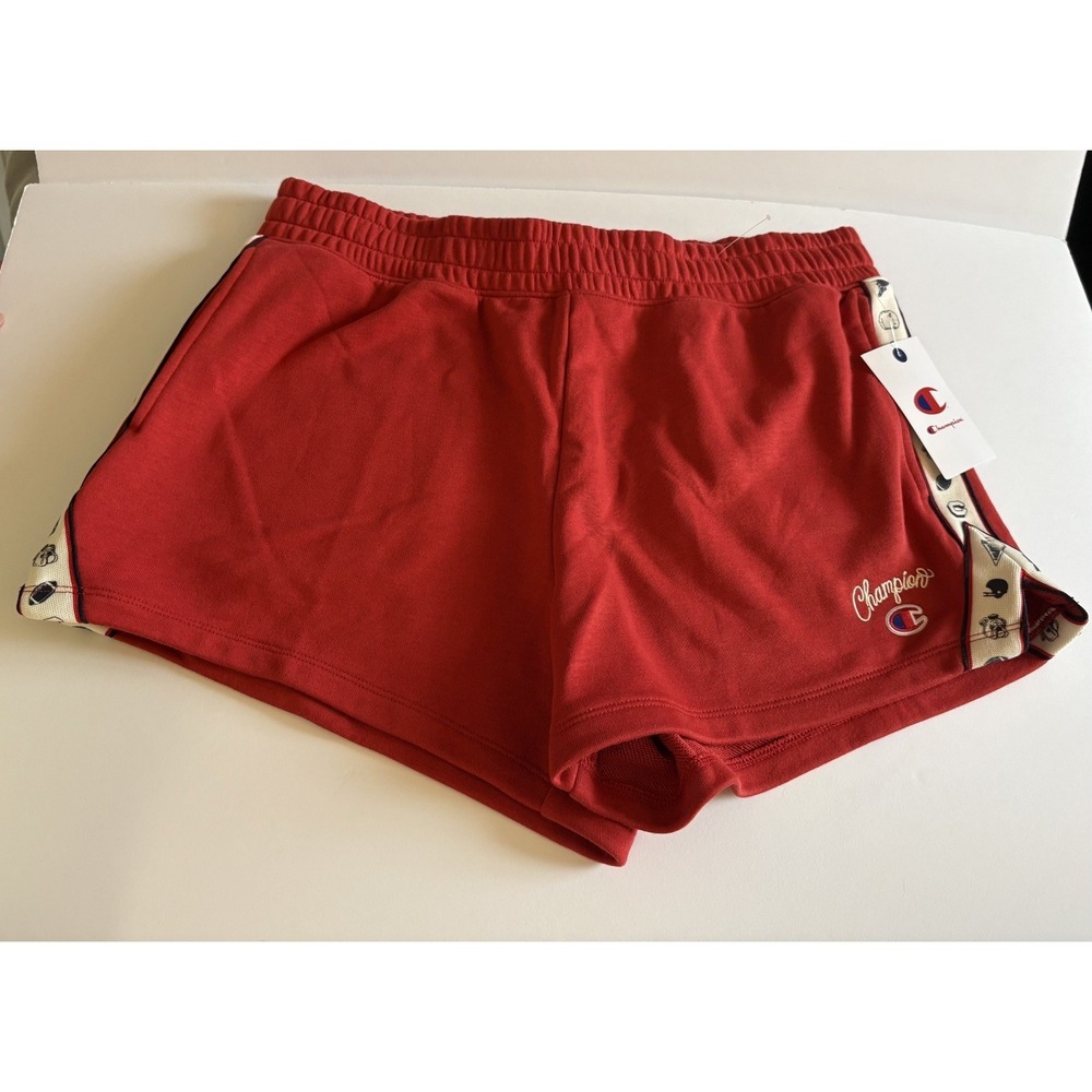 Women's Champion Shorts Football Mid Rise French Terry Pull On Red Large NWT